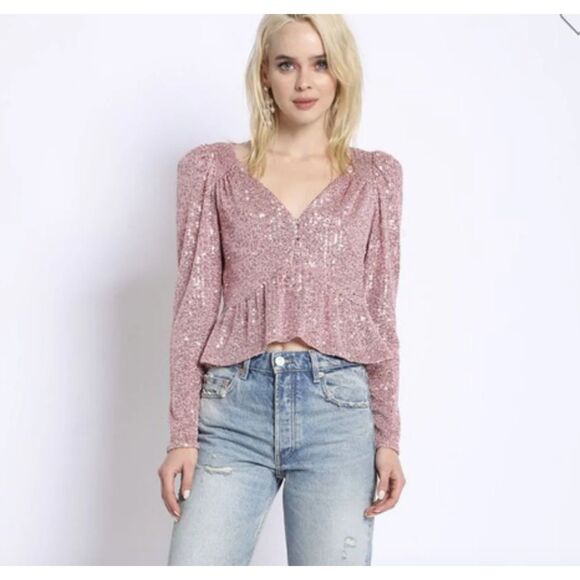 Pink sparkle sequin long sleeve by Sans Souci - Medium - Picture 2 of 6